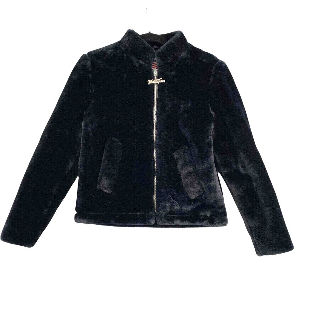 VTG Faux Fur Coat Jacket S Black USA Glam Goth Retro Crop Event Winter Preppy 90